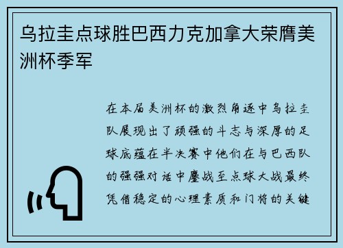 乌拉圭点球胜巴西力克加拿大荣膺美洲杯季军