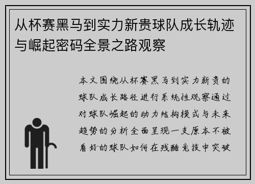 从杯赛黑马到实力新贵球队成长轨迹与崛起密码全景之路观察